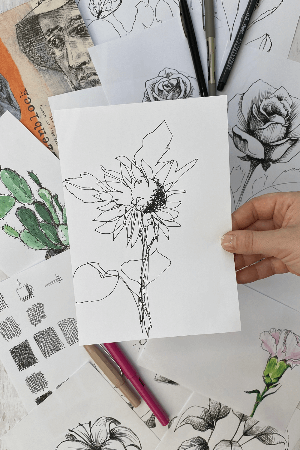 oneline-zeichnung Krakelige Blume, One-Line-Zeichnung
